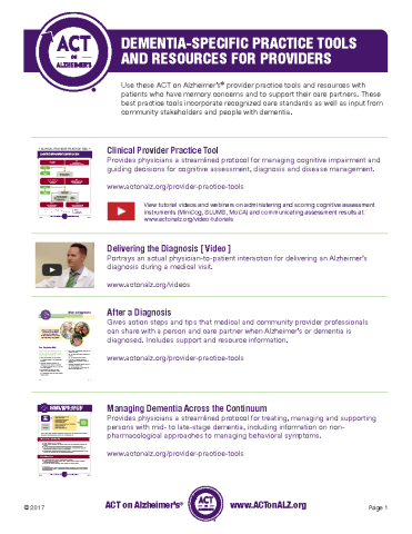 Dementia-Specific Practice Tools and Resources for Providers