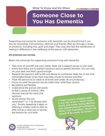 Someone close to you has dementia info sheet cover