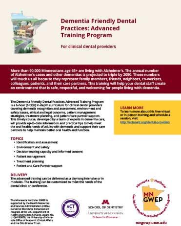 Dementia friendly dental practices: Advanced training program